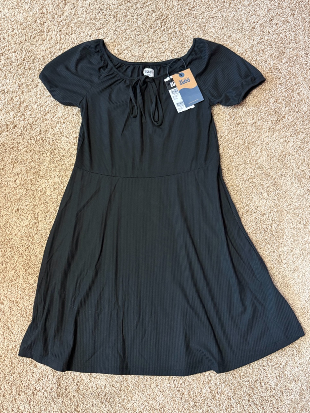 Black Ribbed Short Sleeve Dress